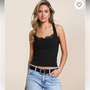 Black Free People “Looking Good Cami Top” Black Lace Tank